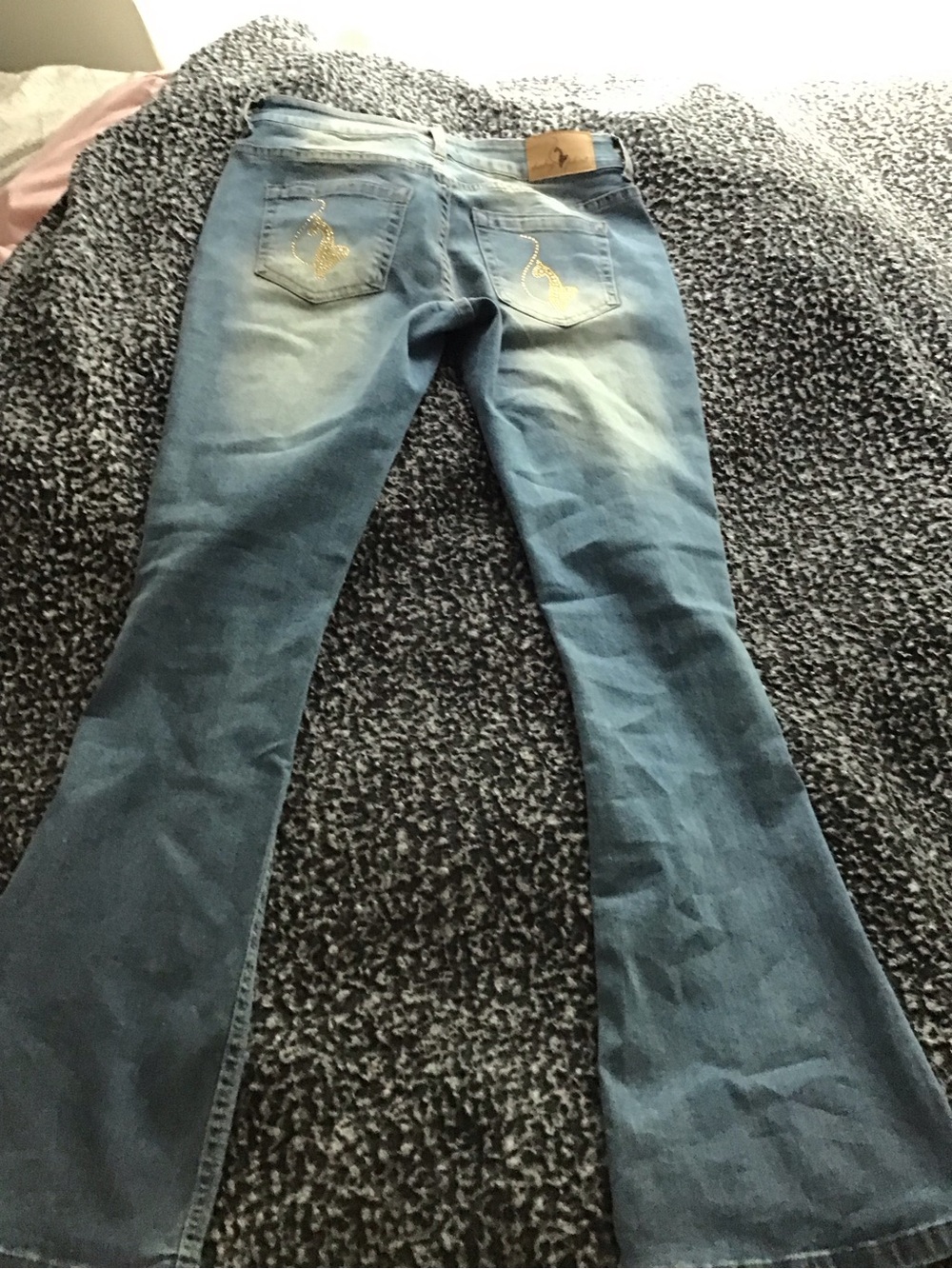 Baby Phat Rhinestone Gold Rhinestone Script Flare Jeans - Picture 4 of 5